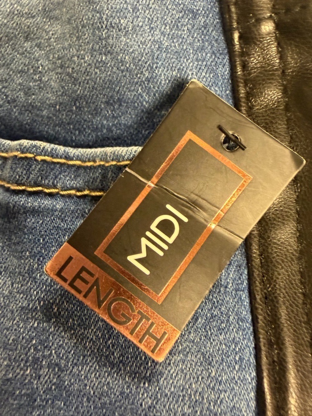 Blue Denim Pencil Skirt with Faux Leather Back & Side Panels - Picture 4 of 5